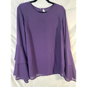 TRUTH NYC Purple Bell Sleeve Ruffle Chiffon Blouse Top Womens Size L‎
